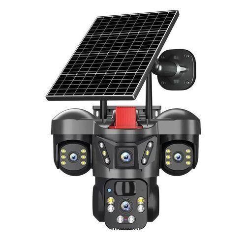 Black outdoor dual lens solar powered security camera